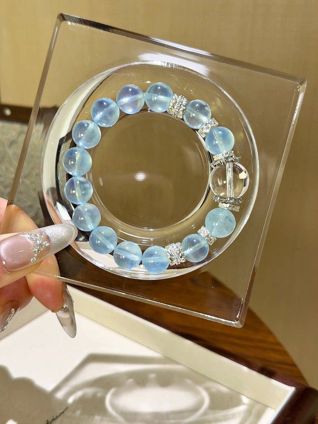 ▫️▪️ Aquamarine white crystal bracelet